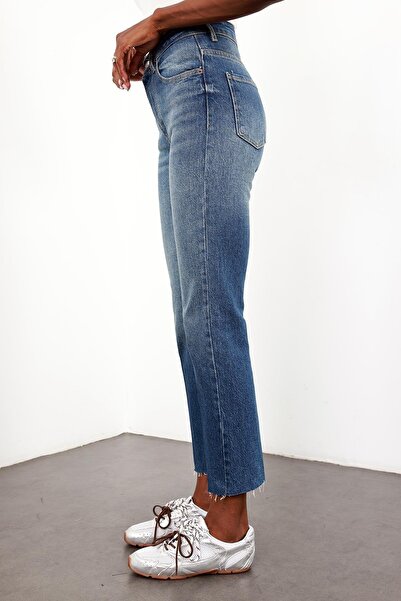 5in1Canpolat Yıkamalı Mavi Yüksek Bel Boyfit Jean