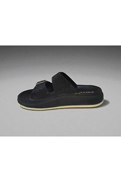 Polero Women's Poly Sole Double Buckle Stone Detail Orthopedic Comfortable Slippers