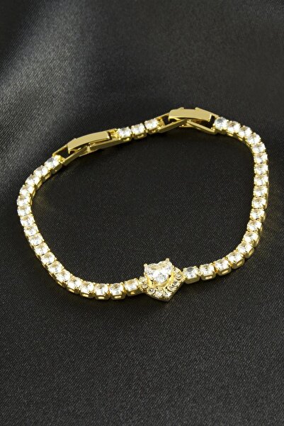 2K Bijuteri Heart Zircon Stone Steel Bracelet