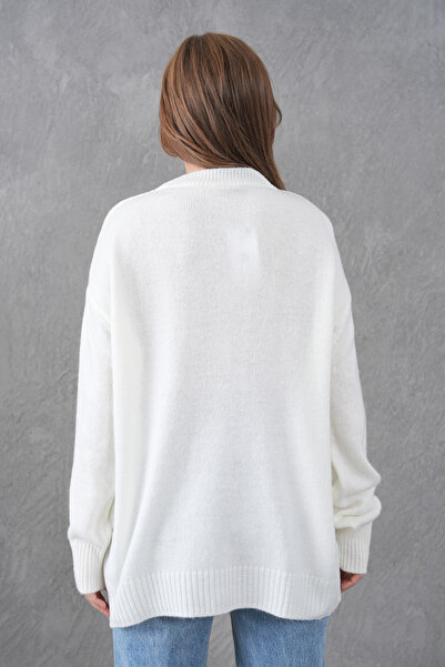 bayansepeti Ecru Knitwear Crew Neck Oversize Design Sweater 4090