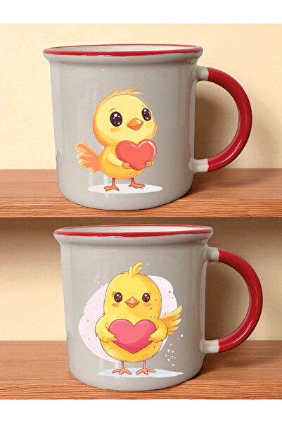 lili hediyelik طقم أكواب مكون من قطعتين مطبوع عليه دجاجة حلوة باللون الأحمر -...