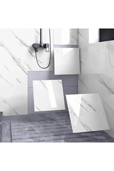 DefneToprak Beyaz Mermer Desenli Alüminyum Plastik Duvar Sticker (30x30)