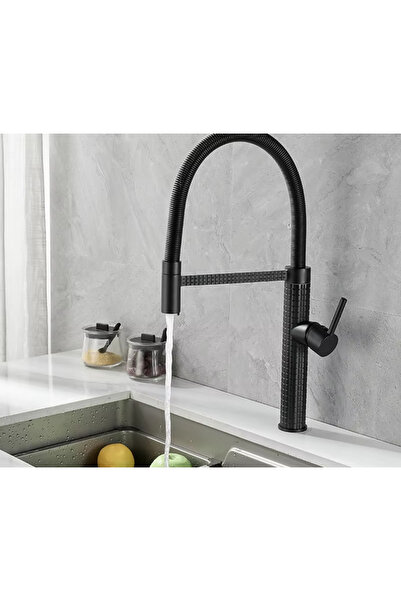 Sanlux Baterie de bucătărie cu duș extractibil, pipă înaltă 49 cm, Negru, VST137