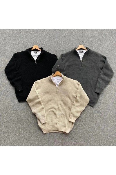 cheen 3-Piece Striped Half-Zip Knit Sweater