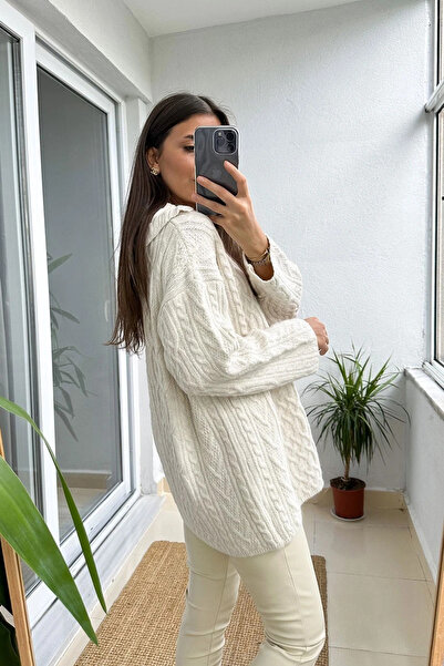 My Blog Πουλόβερ με κρεμ πλάκα και γιακά πόλο - 241265