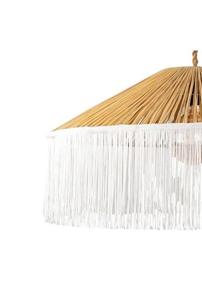 SALAŞHANE ATOLYE Japon Şapkası Rafya beyaz Püsküllü Avize çap 70