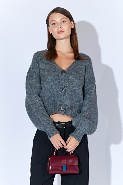 TENA Women's Anthracite V-Neck Basic Cardigan