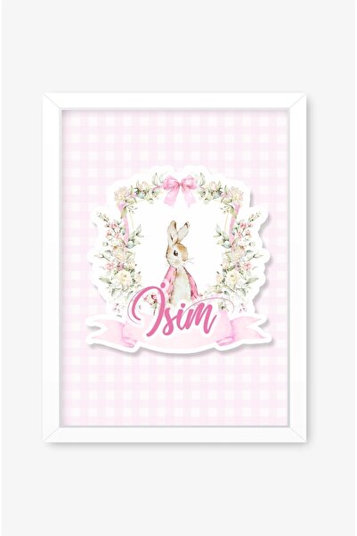 neşeli günlerim İsme Özel Pink Rabbit Beyaz Çerçeve 30x40 cm Tablo, Hastane O...