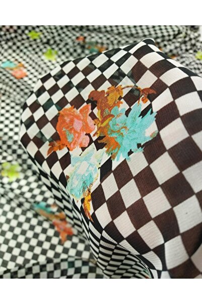 Kumaş Parça شيفون داما منقوش بالزهور عرض: 150