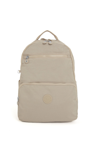 Sanmorris Unisex Water Resistant Crinkle Fabric Multi-Pocket Beige Laptop School and Travel Backpack