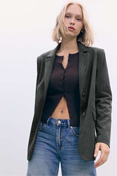 Stradivarius Süet efektli normal kesim blazer