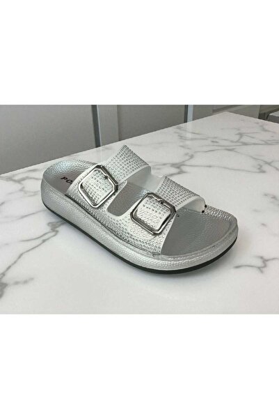 Polero Women's Poly Sole Double Buckle Stone Detail Orthopedic Comfortable Slippers