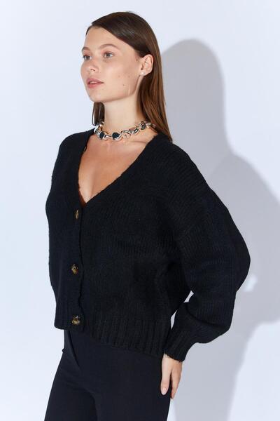 TENA Women's Black V-Neck Basic Cardigan