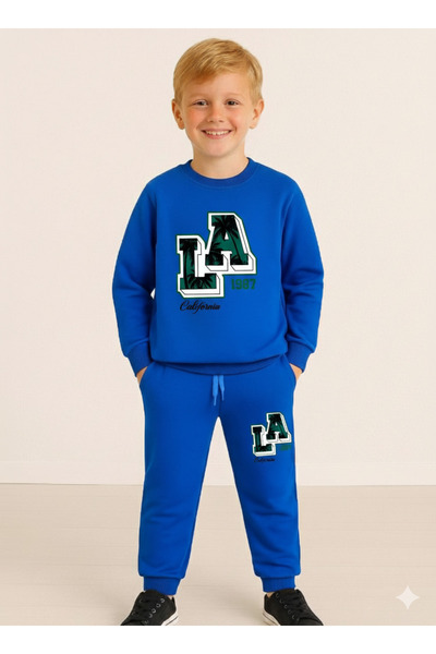 LİTTLE TORTOİSE Los Angeles California Printed Boys' Tracksuit / Sweatshirt Set