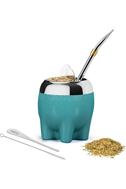 CUOPRU مجموعة أكواب يربا ماتي الفاخرة 5 في 1، تتضمن قرعًا من الفولاذ المقاوم للصدأ (نجوم لامعة، حظيرة فيل لطيفة)