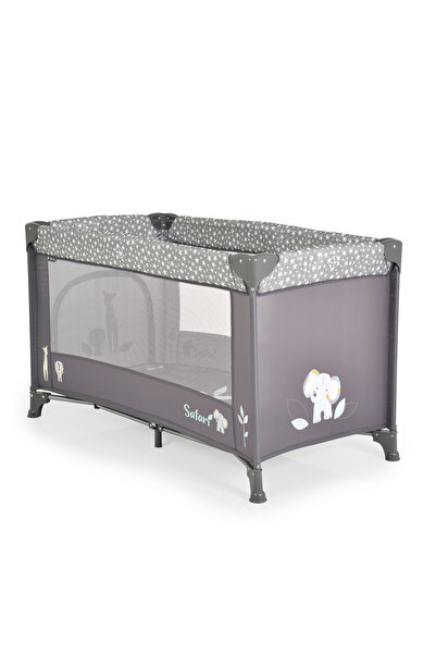 Moni Safari folding cot with one height level and zippered door 120x60 cm, Graphite