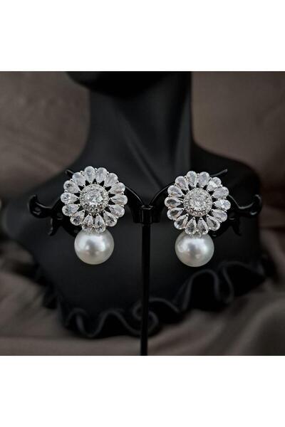 Pursehuit Cercei de culoare argintie cu perle și zirconii, Tiana C19