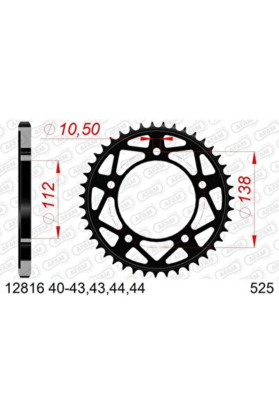 AFAM Pinion spate din oțel 12816 - 525 - 45 dinți (pentru motociclete)