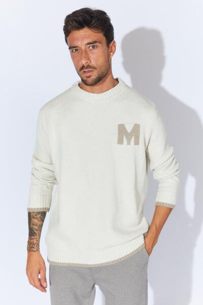 TENA Ανδρικό πουλόβερ με λαιμόκοψη εκρού