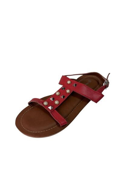Ponchiq Red Metal Bead Detailed Sandals