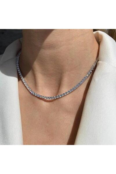 Pursehuit Κολιέ τένις, ασημί χρώμα, με πέτρες ζιργκόν, Ines C2