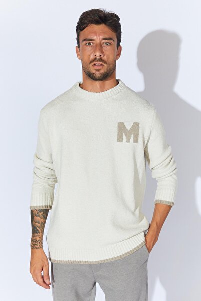 TENA Men's Ecru Crew Neck Boucle Sweater