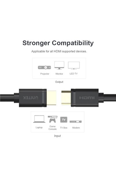 Unitek 4K 60Hz High Speed HDMI Cable, 4K 60Hz UHD Resolution, Gold-Plated, 1M, Black | Y-C136M