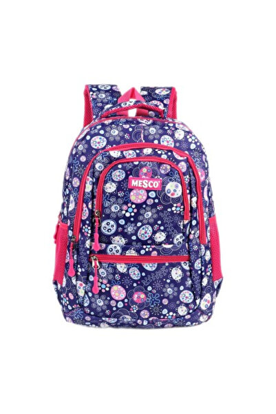 Mesco Ghiozdan școlar, Flori, 4 compartimente și penar, 44 x 32 x 16 cm