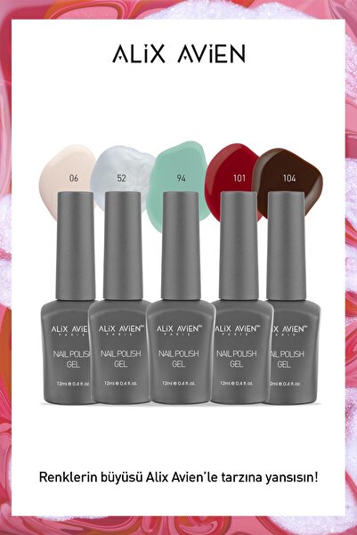 Alix Avien Yüksek Pigmentasyonlu Yoğun Renk Veren Protez Tırnak UV 5'li Kalıcı Oje Set - Nail Polish Gel Set 04
