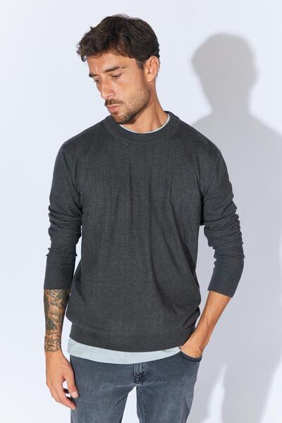 TENA Ανδρικό πουλόβερ ανθρακί με λαιμόκοψη Corspan