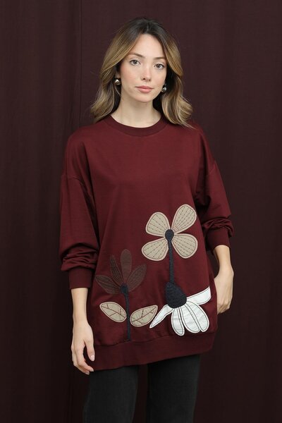 Puane Women's Floral Embroidered Tunic - 10721Tun - Burgundy