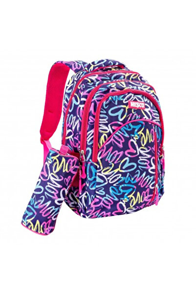 Mesco Ghiozdan școlar, inimioare, 4 compartimente și penar, 44 x 32 x 16 cm