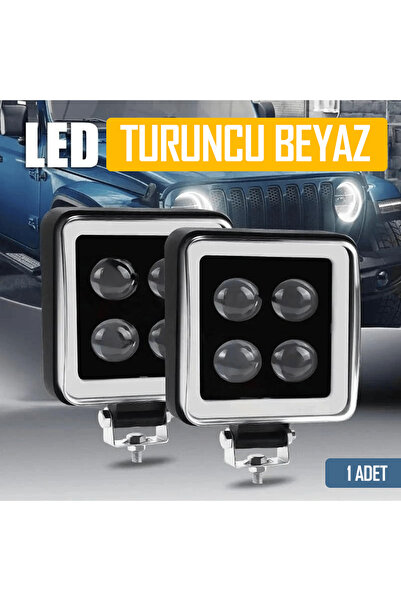 Dijipazar 4 İnç Kare Yeni Tasarım Led Sis Farı Turuncu-Beyaz Off Road Ledi, K...