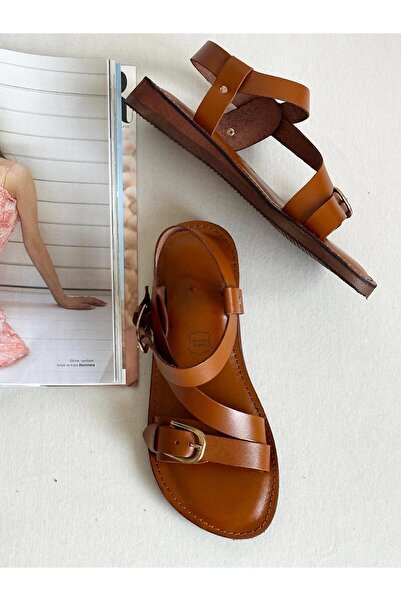 Zuum Kareva 100% Genuine Leather Buckle Women's Sandals - Tan Leather