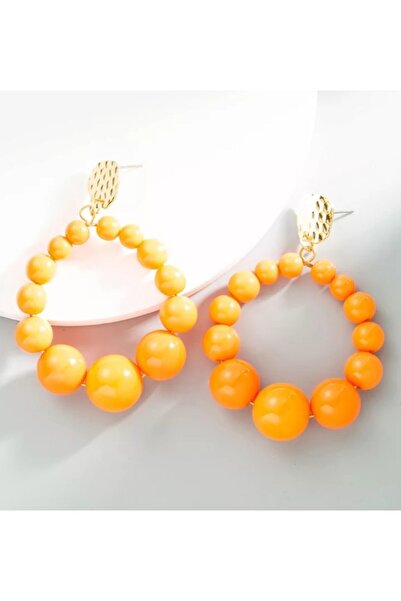 HOSBUTIK Gold Turuncu Renk Büyük Boy Küpe
