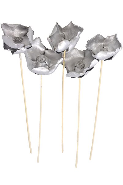 Yapay Çiçek Deposu Ξηρό λουλούδι 5 τεμαχίων Palm Cap Συσκευασία Palmcup Flower 45 εκ. Ασημί