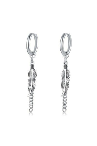 Jaida Moda Unisex 316l Surgical Steel Silver Color Feather Hoop Earrings