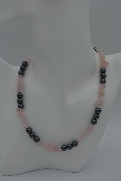 Stoneage Healing Necklace with Pink Quartz and Hematite Stones