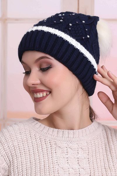 Deafox Γυναικείος μπερές Navy Blue Folded Stoned