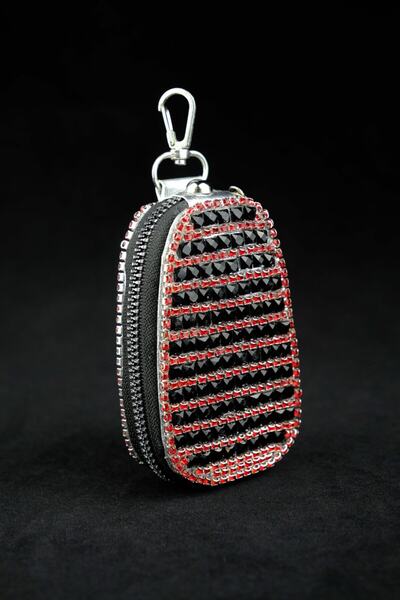 TASARIM ARABAM ATİKE ELİF AKIN Κόκκινη τσάντα κλειδιών - με μαύρη μπαγκέτα