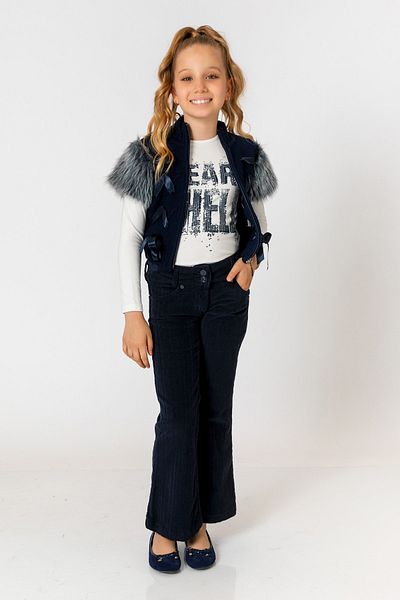 incity Girl's Navy Blue Velvet Pants