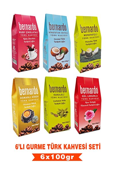 Bernardo 6'lı Türk Kahvesi Gurme Seti 100gr (ruby-hindistan Cevizi-kakule-gül-menengiç-osmanlı)