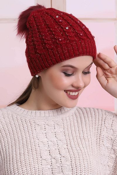 Deafox Burgundy Stone Detailed Women's Beret