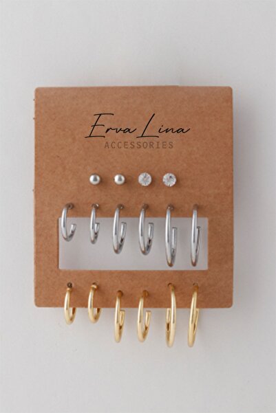 Ervalina Zirkon Taşlı Kombin Halka Küpe Set 003