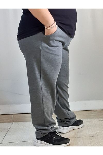 Mertcan Butik Smoked Steel Knitted Trousers with Elastic Waist Pockets