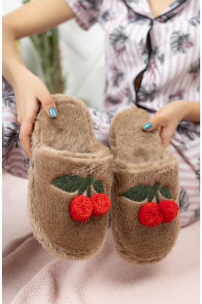 StWenn Women's House Slippers Cherry House Slippers Winter Slippers Guest Slippers Furry Slippers