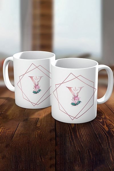 Biz Dijital Y Letter Printed Gold Rose Gift Mug Cup