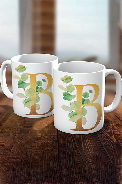 Biz Dijital Gold B Letter Printed Gift Coffee Mug Cup