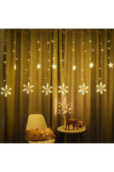DDTREND 8 Fonksiyonlu Dekoratif Kar Tanesi Desenli Perde Led 12 Sarkıt Ip Led