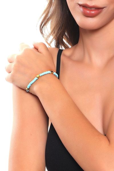 LABALABA Women's Gold Color Star Charm Detailed Phosphorescent Blue Fimo Bracelet